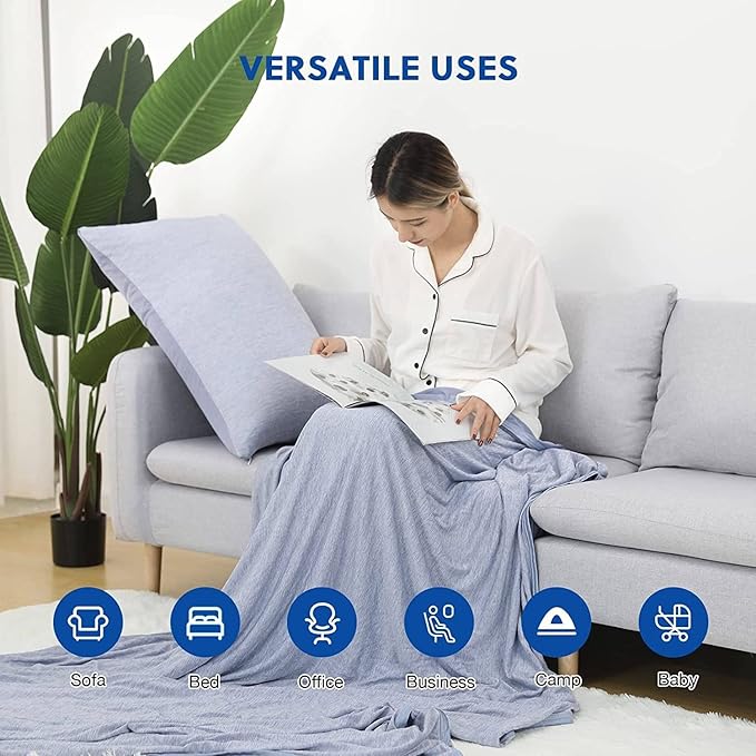 HOMFINE Cooling Blankets for Hot Sleepers - Summer Blanket Thin Lightweight Breathable Soft Double Side Enhanced Cooling for Bed Couch Sofa, Keep Cool for Night Sweats (Blue, 90 x 90 inches)
