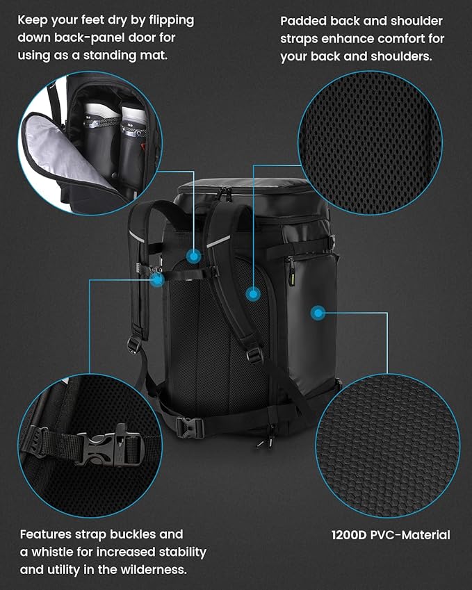Gonex 50L Ski Boot Bag Backpack, Waterproof Snowboard Boot Backpack for Men Women, Ski Boots Bag for Travel, Ski, Snowboard, Helmet, Goggles and Outerwear Black