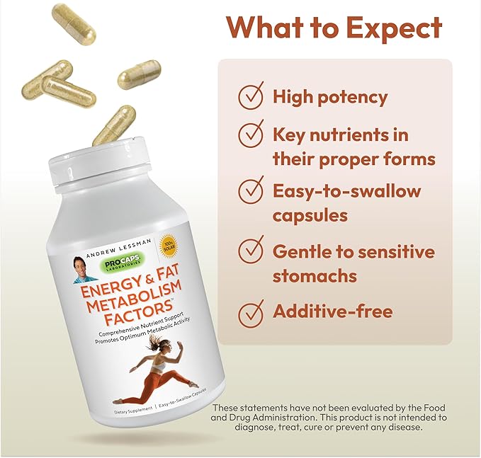 ANDREW LESSMAN Energy and Fat Metabolism Factors - 360 Capsules - Promotes Optimum Fat and Energy Metabolism, with Carnitine, Green Tea, Guarana, Ginseng, B-Complex. Easy to Swallow Capsules
