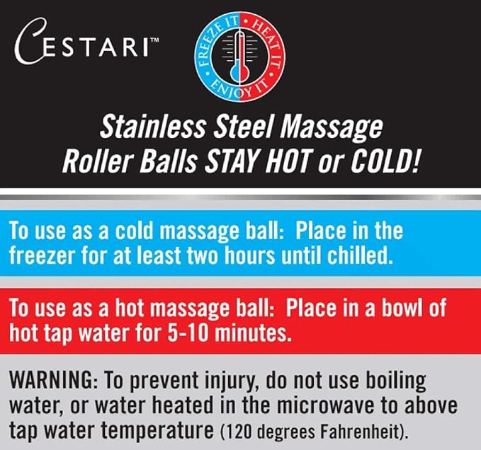 Cestari Stainless Steel Ice Hot Cold Roller for Pain Relief, Foot Massage Ball with Silicone Holder, HSA Muscle Roller, Gray