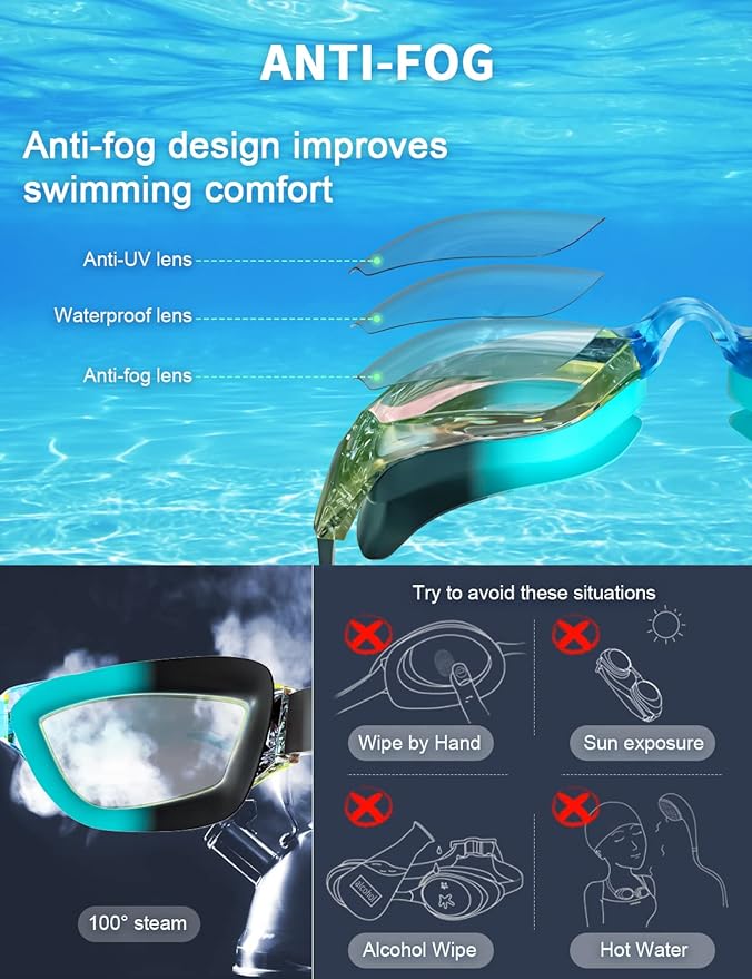 Kids Swim Goggles, Swimming Goggles for Kids with Nose Clip, Earplugs, Nose Bridge for Age 3-15
