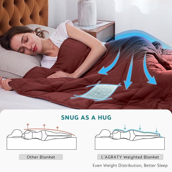 L'AGRATY Weighted Blanket - 48"x72" 20lbs Cooling Breathable Heavy Blanket Microfiber Material with Glass Beads for Adult All-Season Summer Fall Winter Soft Thick Comfort