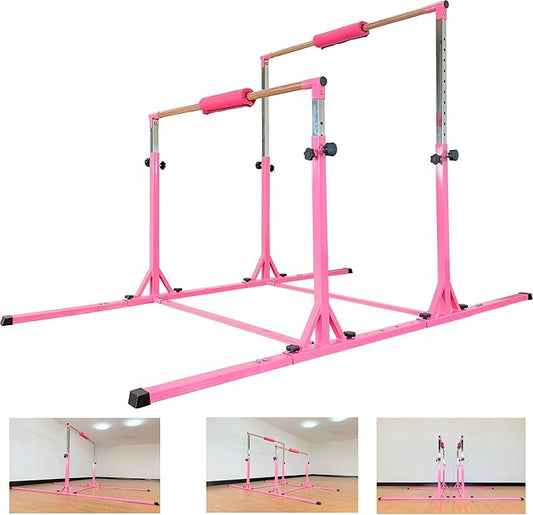 Gymnastics Double Horizontal Bars 3Play Parallel Bars Uneven Bars Gymnastics Training Kip Bar with 304 Stainless Steel Regulating Arms & Fiberglass Rail for Indoor Outdoor Home Club Use