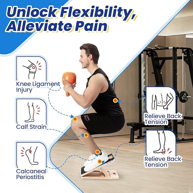 Adjustable Wooden Slant Board, 5 Angles (15°–35°) for Safe Stretching, Squats & Rehab – Anti-Slip top & Base, Durable 10-Layer Wood, Supports up to 400lbs for Home Gym & Recovery use