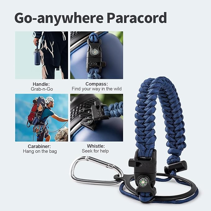 32 oz Insulated Water Bottle with Straw (Cold for 48 Hrs), Stainless Steel Triple Wall Vacuum Sports Water Jug, Leakproof Hydro Cup Flask with Paracord Handle & Straw Spout Lids & DIY Stickers