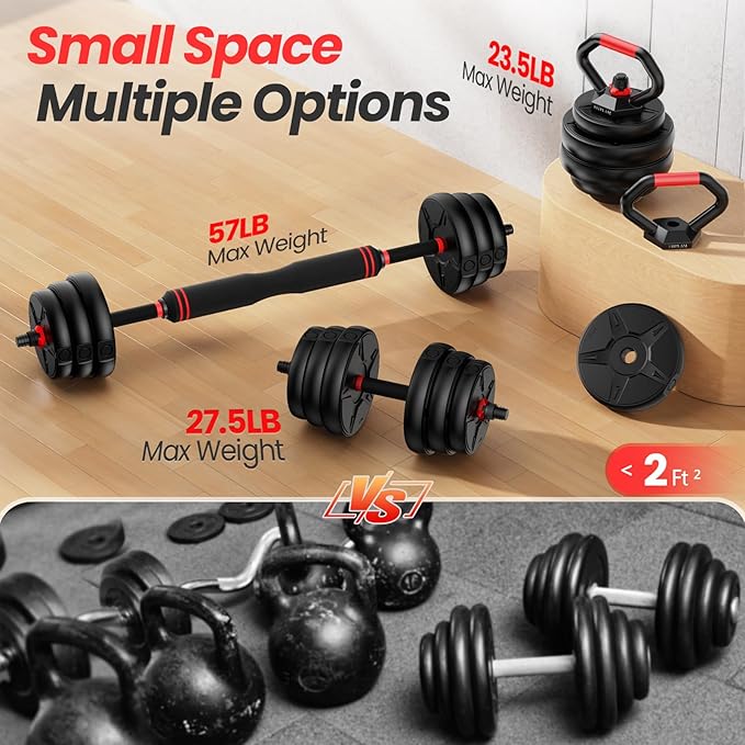 Adjustable dumbbell set,20/35/45/55/70/90lbs Free Weights set with upgraded nut, 4 in 1 Weight Set Used as Kettlebells, Barbell, Push up Stand, Fitness Exercise for Home Gym Suitable Men/Women