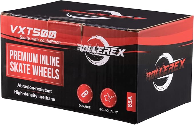 Rollerex VXT500 Inline Skate Wheels (8-Pack) (Various Size & Color Options Available) -Indoor Outdoor- Intended for Roller Blade Wheel Replacement