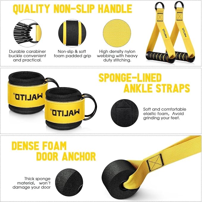 WALITO Resistance Bands Set - Exercise Bands with Handles, Door Anchor, Legs Ankle Straps, for Heavy Resistance Training, Physical Therapy, Muscle Training, Yoga, Home Workouts