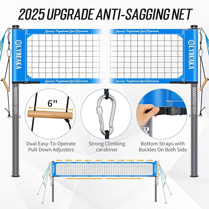 2025 Outdoor Professional Volleyball Net Set for Backyard Beach with Tetoron Net, Adjustable 2" Aluminum Poles, PU Volleyball,Carry Bag - Easy Setup & Anti-Sagg with 2 Tension Adjusters