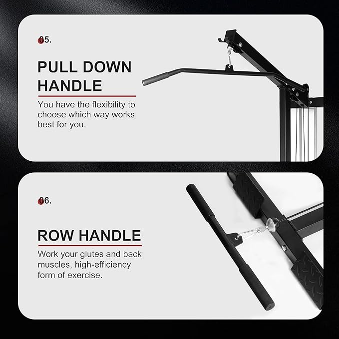 LAT All-in-one Machine with High and Low Pulley Station, LAT PullDown and LAT Row Cable Machine, LAT Tower with Adjustable Leg Support for Home Gym Total Body Training