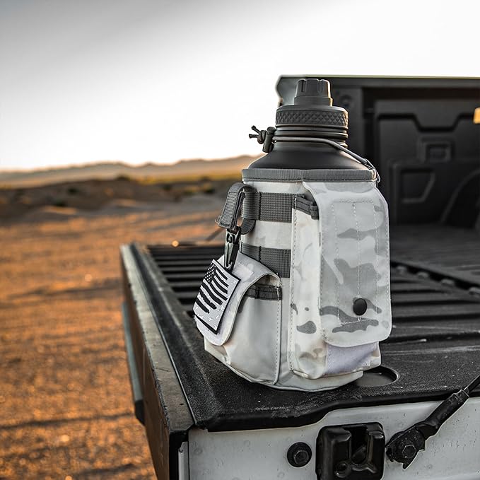 Iron Infidel Battle Bottle - Half Gallon Insulated Water Bottle with Paracord Handle, 64 oz Stainless Steel 2L Water Jug with Rugged, Removable Sleeve for Keys, Wallet, & Phone (Arctic Camo 2 Liter)