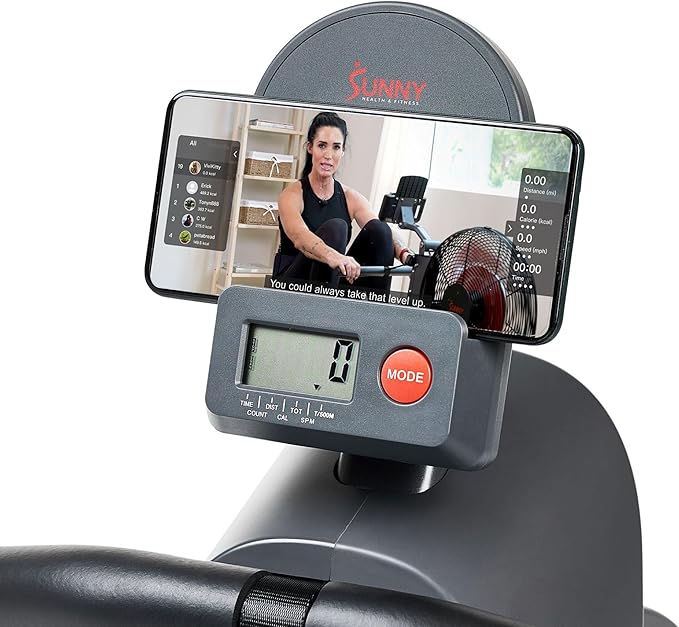 Sunny Health & Fitness Flip & Foldable Rowing Machine for Home w/Extended Slide Rail, Full-Body Workout, Low-Impact, Optional Extra Long Rail, Quiet Rail Cover, Water Motion and Free SunnyFit App