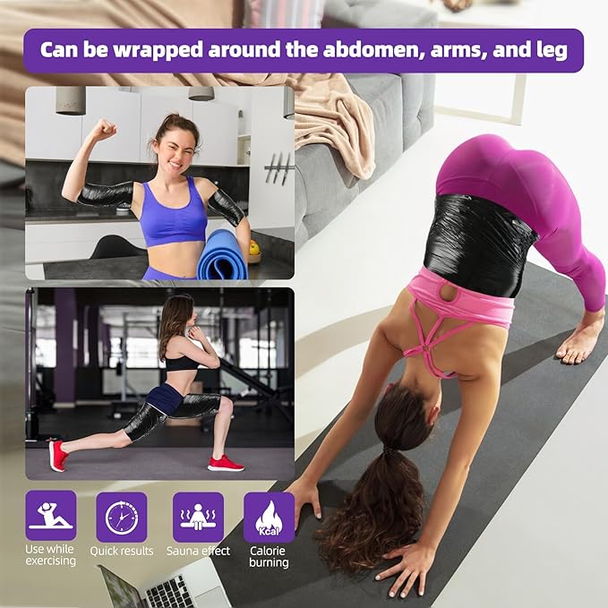 60 Meters Black Osmotic Plastic Body Wrap, Workout & Sweat Enhancer Stomach Film Body Applicator Power Wrap (3 Rolls)