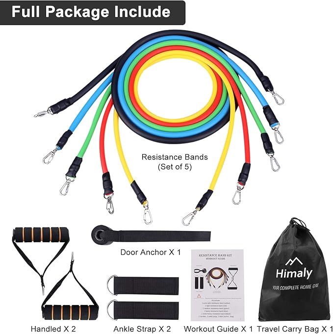 Resistance Bands Set, Himaly Exercise Bands Strength Training Fitness Bands Workout Elastic Bands with Legs Ankle Straps, Door Anchor, Handles & Carry Bag for Home Outdoor Workouts