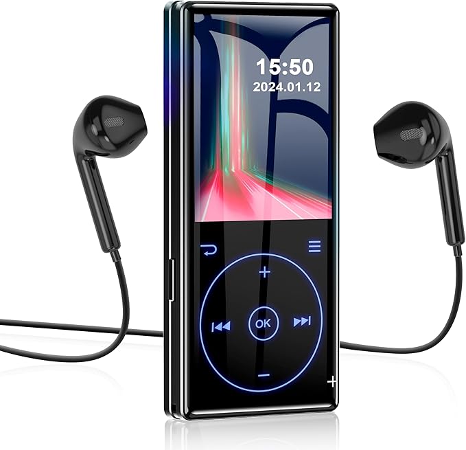 96GB MP3 Player with Bluetooth 5.0: Portable Lossless Sound Music Player with HD Speaker,2.4" Screen Voice Recorder,FM Radio,Touch Buttons,Support up to 64GB for Sport(Earphones&64GB TF Card Included)