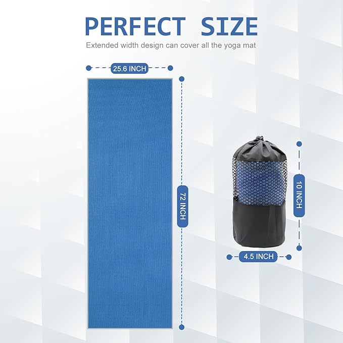 Eunzel Yoga Towel,Hot Yoga Mat Towel with Grip Dots Sweat Absorbent Non-Slip for Hot Yoga, Pilates and Workout 24" x72", Steel Blue