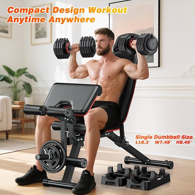 XDDIAS Adjustable Dumbbell Set of 2, 25/55/80LB Dumbbell Set-1Sec Adjustable Weights-5/10 in 1 Free Weights Dumbbells Set with Effortless Tray/No-Slip Handle-Compact Size for Women/Men at Home Gym