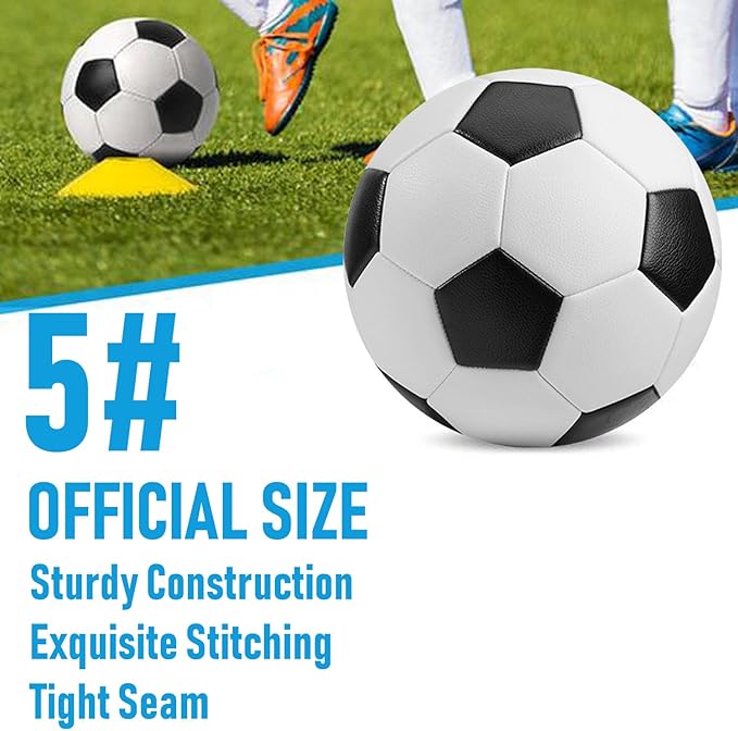 6 Pack Classic Soccer Balls Size 5/4/3 Includes Ball Pump and Net Bag，Soccer Training Ball Practice for Kids and Adults，Competition Soccer for Indoor Outdoor