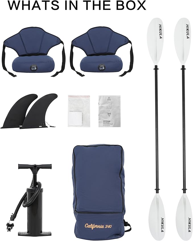 Inflatable Kayak 2 Person, Tandem Kayak, Foldable Kayaks for Adults, with Kayak Fin, 2 Aluminum Paddles, 2 Padded Seats, Hand Pump and Travel Backpack