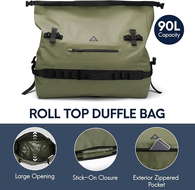 Haimont Large Waterproof Duffel Backpack Roll-Top Heavy Duty Dry Duffle Bag for Boating, Travel, Motorcycle, Kayaking, Camping, 60L
