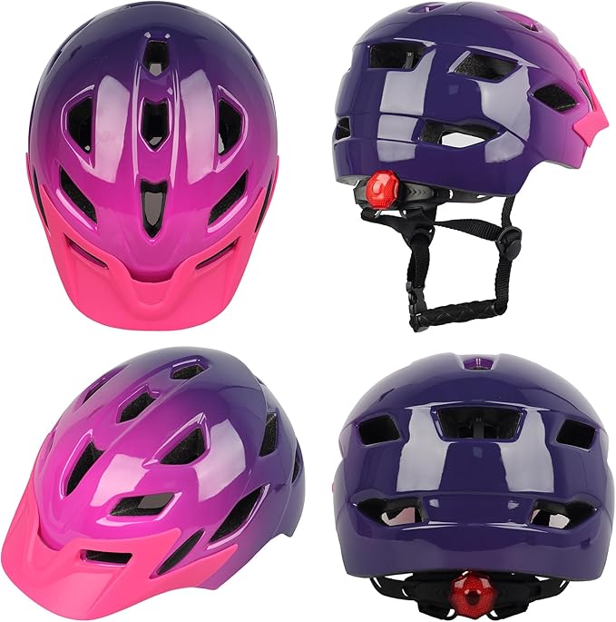 Kids Bike Helmet,Bavilk Kids Boys Girls Bike Helmets with LED Light Detachable Visor Children Youth Teen Multi-Sport for Skating Cycling Scooter Skateboard Adjustable & Lightweight 19.7"-22.4"