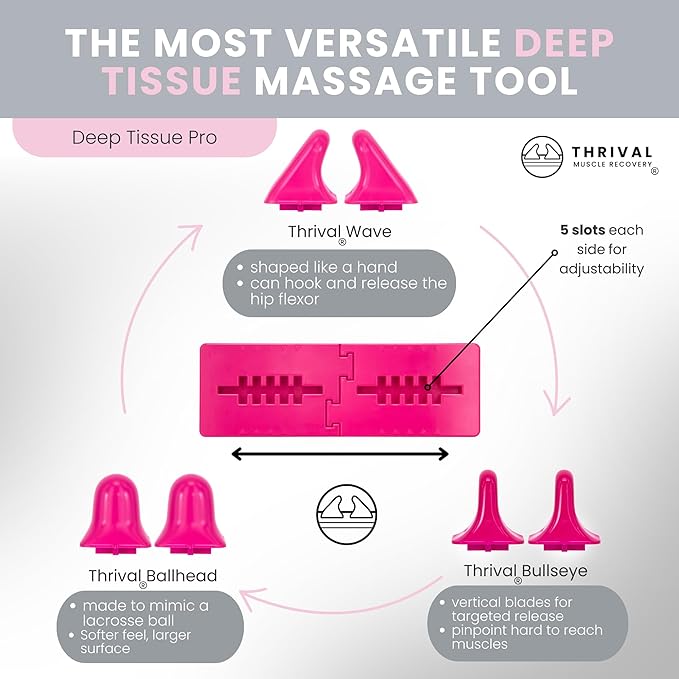 Thrival Deep Tissue Pro- Fully Adjustable Psoas, Back and Hip Flexor Muscle Release Tool for Deep Tissue, Trigger Point Massage (Pink) – Made in USA