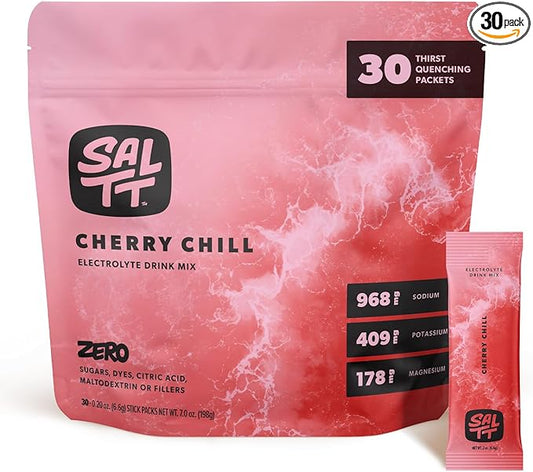 Keto Chow SALTT Electrolytes Powder Packets, Cherry Chill (30 Hydration Packets) - Magnesium, Potassium, Sodium, Trace Minerals - Vegan, Gluten Free, Sugar Free - Travel Essentials - Made in USA