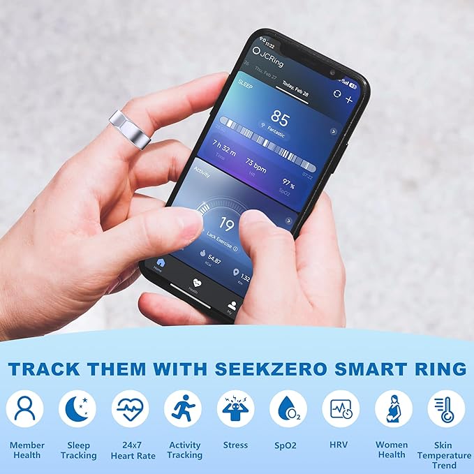 Smart Ring for Women Men - Titanium Health Fitness Tracker Ring with Heart Rate, Step Counting, Calories, Sleep & Stress Monitor for iPhone and Android, No Subscription Fee (Sliver, 9)