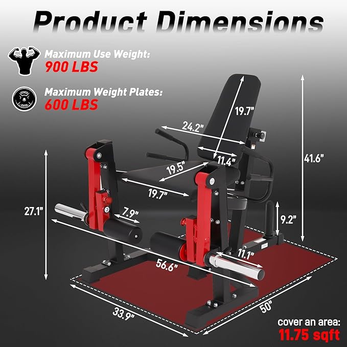 3 in 1 Leg Extension & Curl Machine, Separation Single Leg Extension, Stand Leg Curl, Leg Workout, Adjustable Bench, Plate Storage Rod, Compatible with 1'' & 2'' Weight Plates