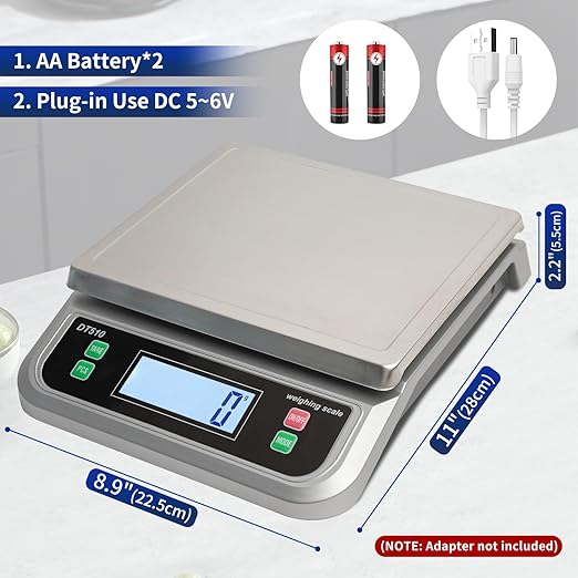 Large Kitchen Scale 40kg Food Scales for Kitchen with Tare and Pcs Funtion 88lbs Stainless Stee Tray Baking Scale for Cooking with Adapter, 6 Units(Silver, 40kg)