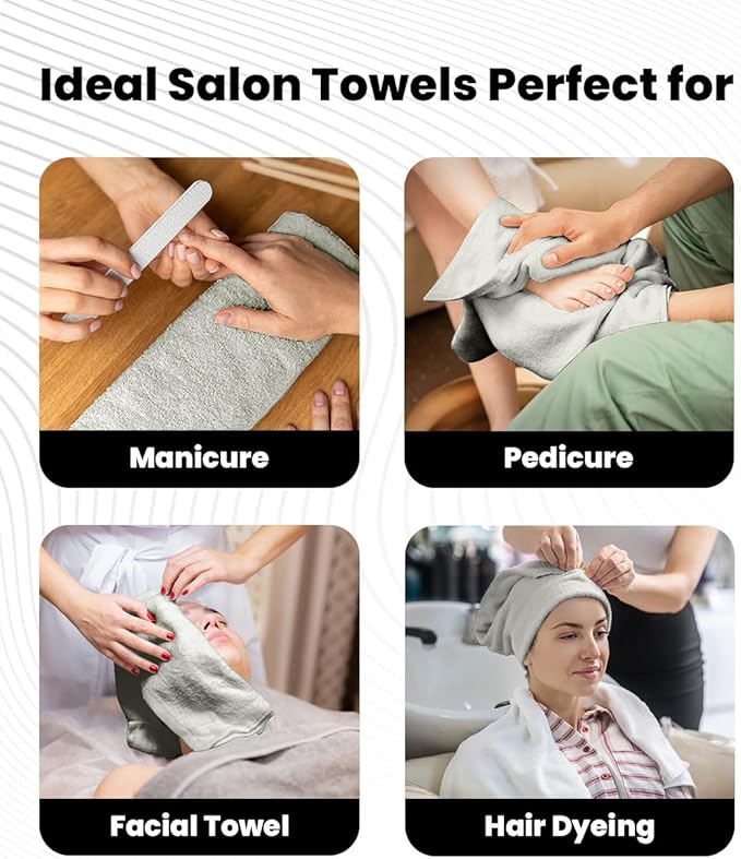 Avalon Salon Towel - Silver Hand Towels Bulk Pack of 24-100% Cotton Absorbent Spa, Facial & Gym Towels for Working Out - 16x27 Inches (Not Bleach Proof)