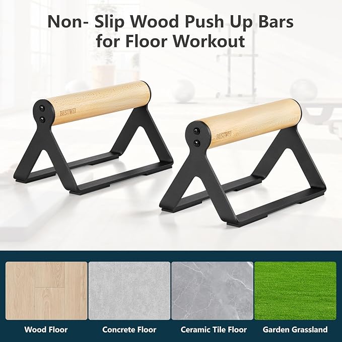 Wood Calisthenics Parallettes Bars Push Up Bar for Men 1 Pair, Sturdy Floor Push-up Handstand Equipment for Home Workouts, Fitness