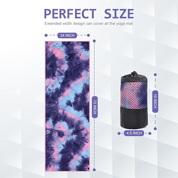 Eunzel 2 Pack Hot Yoga Towel with Grip Dot, Non Slip Yoga Mat Towe Sweat Absorbent Towel for Hot Yoga,Bikram, Pilates and Fitness 72" x 24", Purple & Pink/Green & Purple