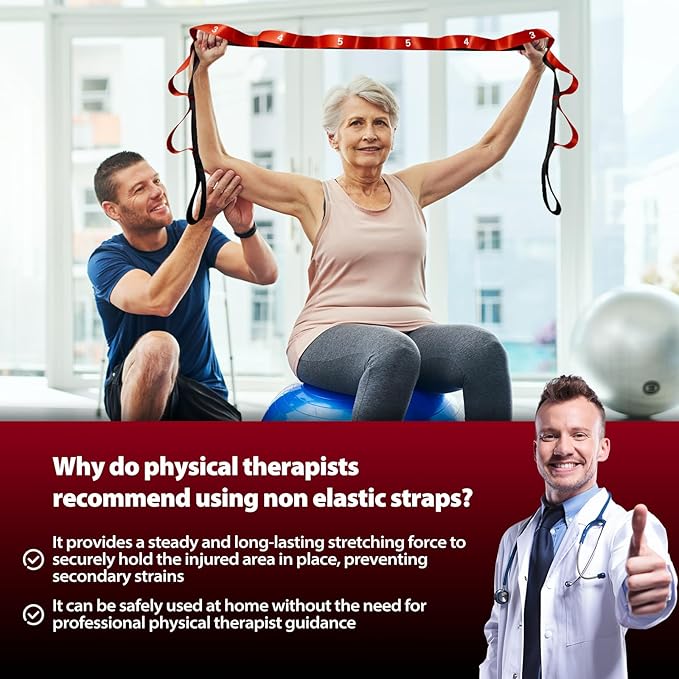 Stretching Strap with 10 Loops-Yoga Strap for Physical Therapy,Home Workout,Pilate & Flexibility Training,Non Elastic Exercise Stretch Band for Hamstring,Leg Stretcher Belt,Flexibility Fascia