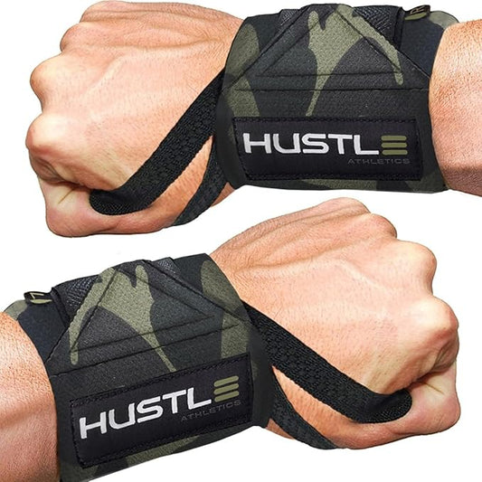 Hustle Athletics Wrist Wraps for Weightlifting – Max Wrist Support for Safe & Heavy Lifts, USPA Approved 18" & 12" Lengths, Thumb Loop Gym Straps for Powerlifting & Weight Lifting for Men and Women