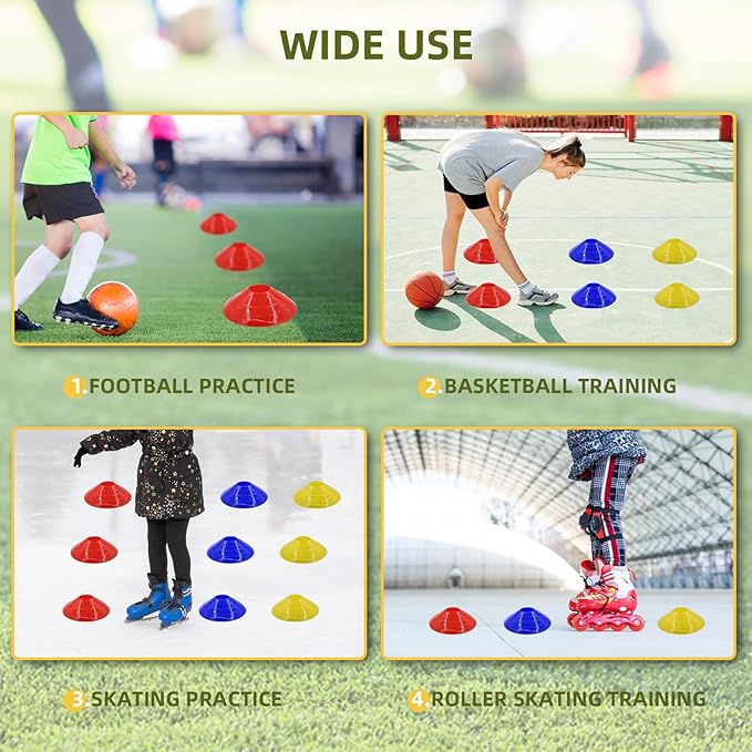 60/30 Pack Soccer Training Cones - Agility Cones with Carry Bag, Sturdy Disc Cones for Sports Training, Soccer, Football, Basketball, Indoor Outdoor Sports, Festive Events, Field Cone Markers