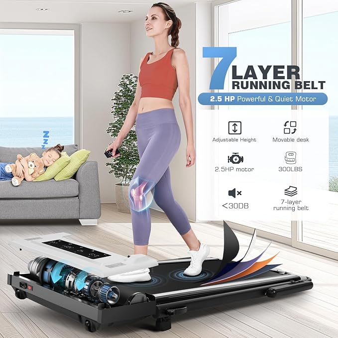 ANCHEER Walking Pad Treadmill with 12% Incline&Adjustable Height, 4 in 1 Under Desk Treadmills with Desk Workstation, Foldable Treadmill for Home 300lb,3 Type Control