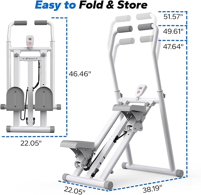 MERACH Stair Stepper for Home Gym Exercise, New Version Stairmaster for Full-Body Workout, Compact Folding Stair Climber with Extended Step Range, Adjustable Handlebar/Pedal