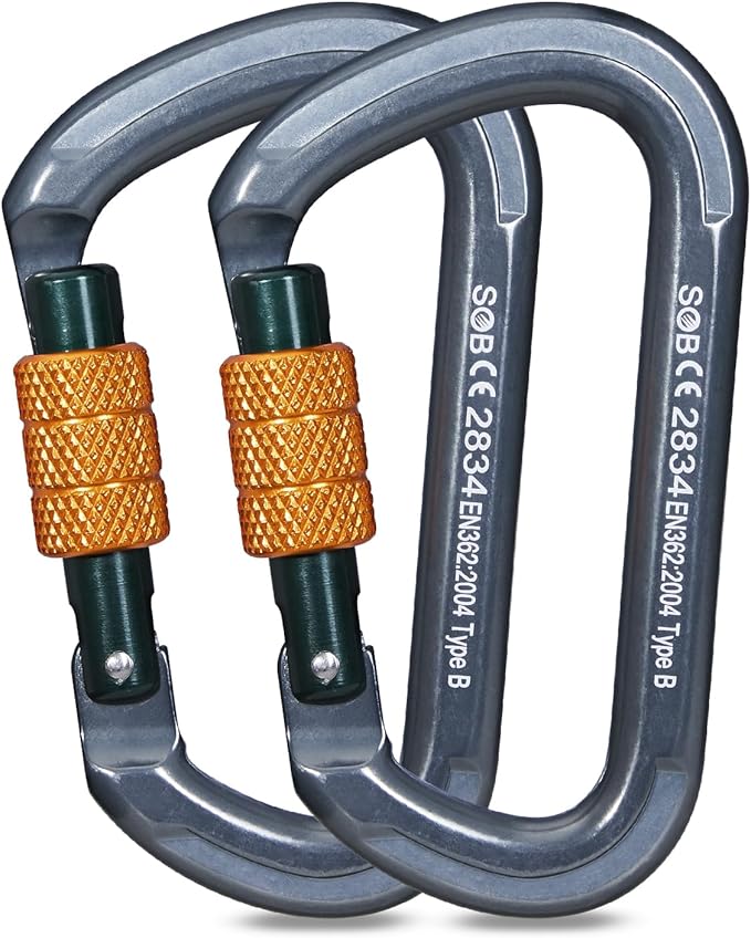 Auto Locking Rock Climbing Carabiner Clips, Heavy Duty Asymmetrical Carabiner Connector Used for Rappelling Rescue Outdoor Climbing, Mountaineer, Hammock, Camping