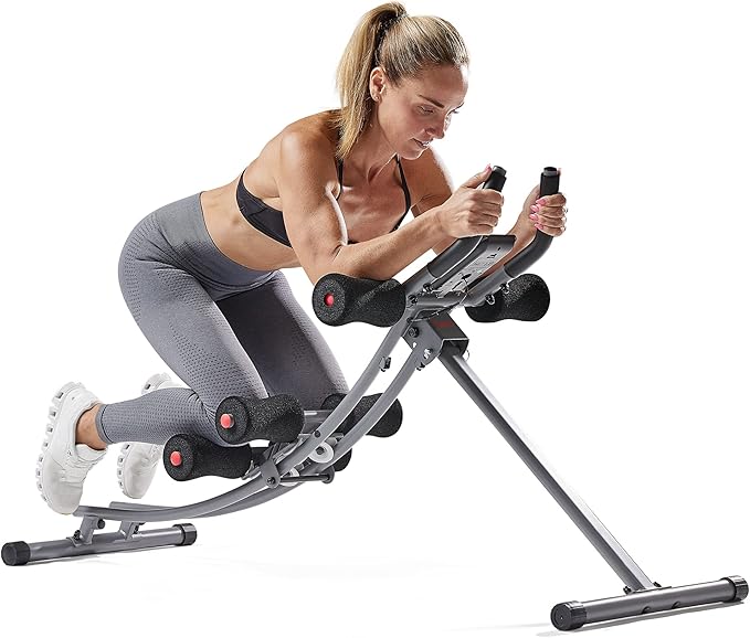 Sunny Health & Fitness Waist Trainer Ab Roller with Elbow Support, Training Wheels, Foldable for Home Gym, Abdominal Exercises, Core Strength, Glute Trainer, Crunch Workouts with Optional Dip Station
