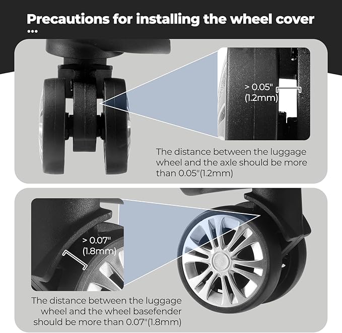 8 Pcs Upgrade Luggage Wheel Covers, Carry On Luggage Suitcases,Wear-Resistant, Anti-Noise, Silicone Wheel Protective Covers for 2-2.4" Spinner Wheel,Essential Travel Accessories (Black)