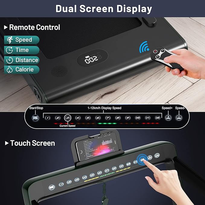 GYMAX Walking Pad, Dual LED Display 2 in 1 Under Desk Treadmill for Home with Remote & Smart App Control, 2.25HP Foldable Portable Treadmill Running Machine for Office Small Space