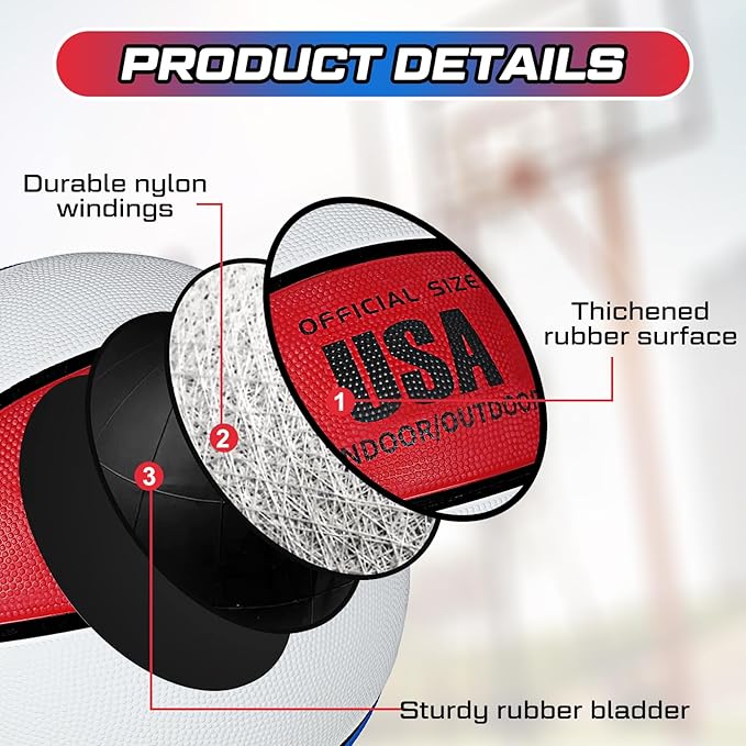 Junkin 6 Pcs Rubber Basketballs Bulk with Pump Official Indoor Outdoor Basketball Balls Weighted Training Basketball for Game Practice Kids Youth Teens Adults Back to School