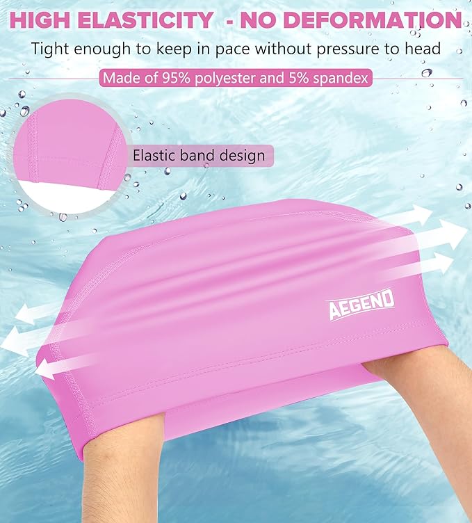 Aegend Fabric Swim Cap, Silicone Waterproof Layer - Breathable Cloth Swimming Cap, Keep Hair Dry with Hight Elasticity for Youth(8-16) Adult, 2 Sizes to Choose