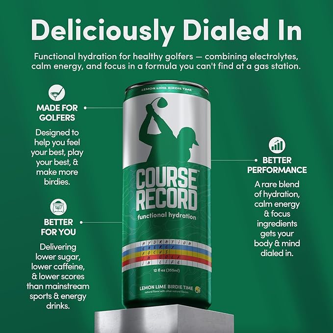 Functional Hydration Drink for Golfers – COURSE RECORD Variety Pack – Electrolytes, Calm Energy & Focus – Healthy Sports Drink – 12-Pack (12oz Cans) – Low Sugar, Low Caffeine