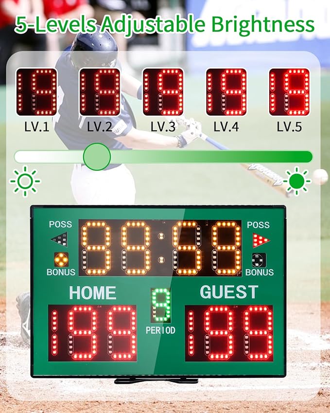 Basketball Digital Scoreboard with Remote,Battery Powered Portable Tabletop Electronic Scoreboard with 75dB Buzzer,Countdown Timer & Score for Games