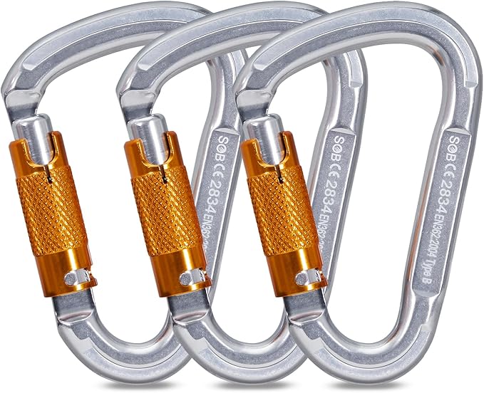 Auto Locking Rock Climbing Carabiner Clips, Heavy Duty Asymmetrical Carabiner Connector Used for Rappelling Rescue Outdoor Climbing, Mountaineer, Hammock, Camping