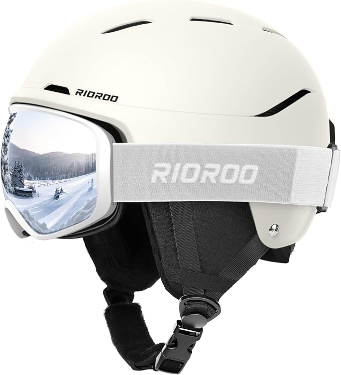 Ski Helmet and Goggles Set, Snowboard Helmet Goggles for Men Women & Youth, Shockproof Snow Helmet Anti Fog OTG Snow Goggles for Skiing Snowboarding