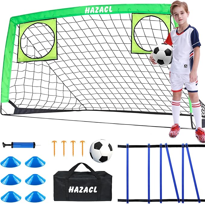 Kids Soccer Goal for Backyard, 6x4 9x5 FT Portable Soccer Nets Pop Up with Ball, Agility Ladder, Cones, Target & Carry Bag for Toddler Youth Outdoor Indoor Training Practice Sports Games Play