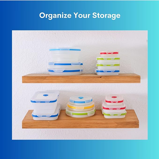 Collapsible Silicone Food Storage Containers, BPA Free, Microwave, Freezer and Dishwasher Safe, Lunch, Meal Prep, Travel, Space-Saving, Set of 5